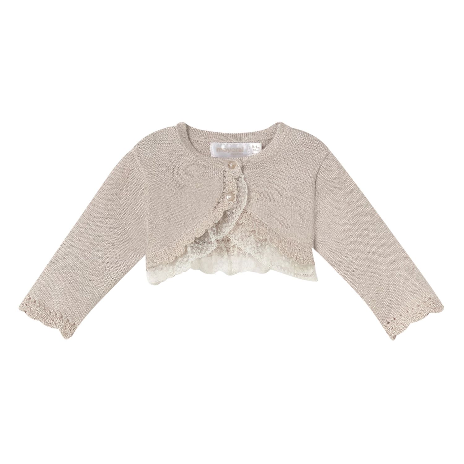 Baby Girls Beige Lace Trim Cardigan, 2, hi-res