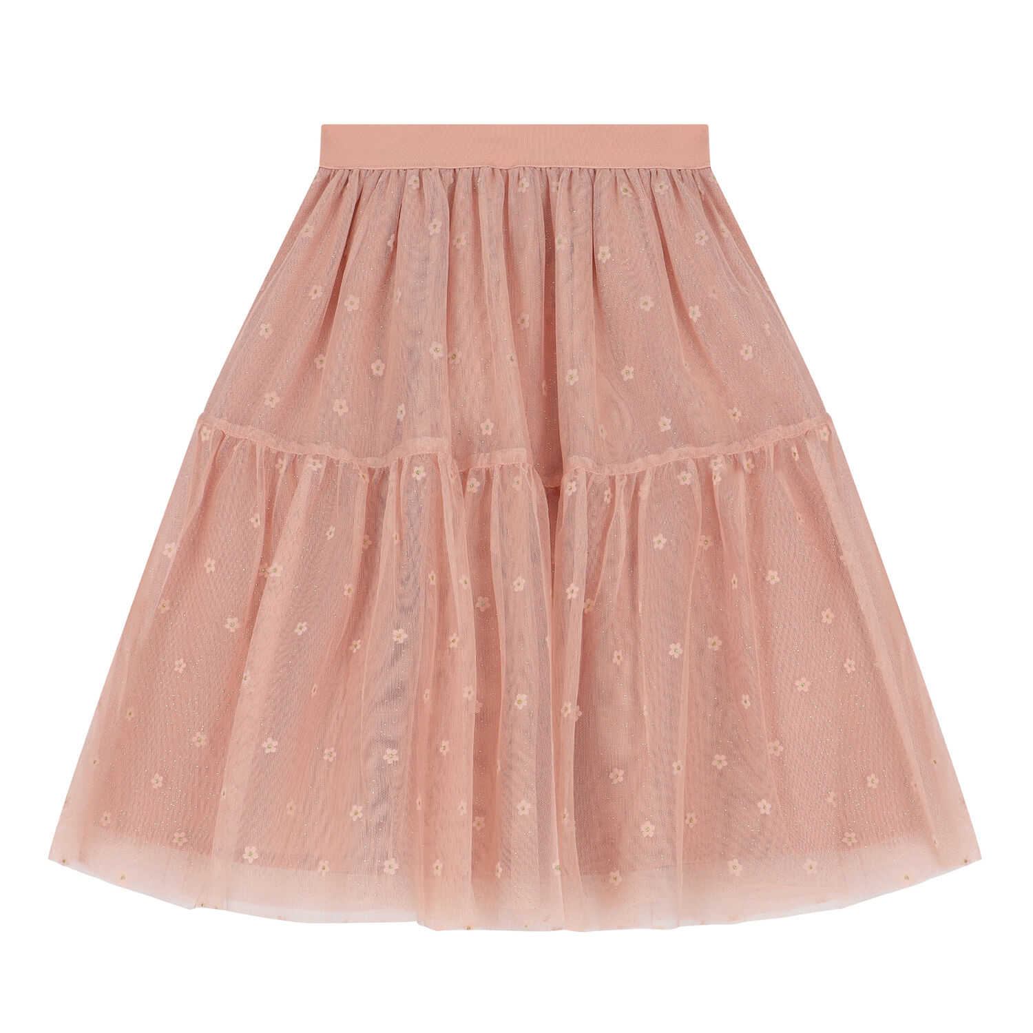 Girls Pink Flower Tulle Skirt, 2, hi-res