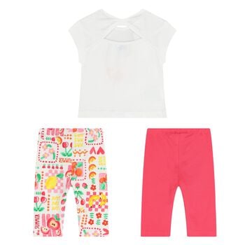 Younger Girls White & Pink Leggings Set