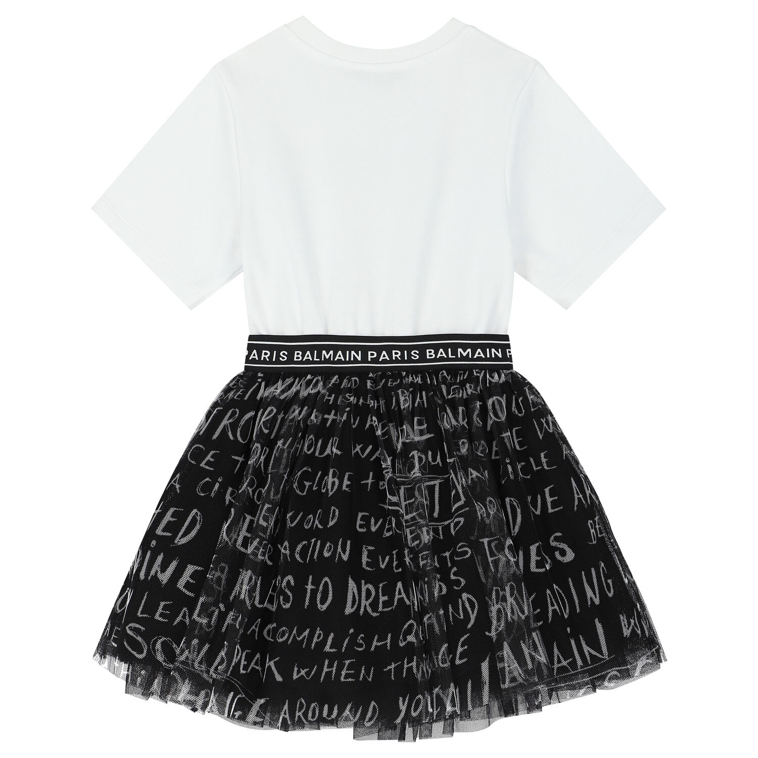 Girls White & Black Logo Dress, 1, hi-res