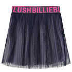 Girls Navy Blue Logo Tulle & Sequin Skirt, 1, hi-res