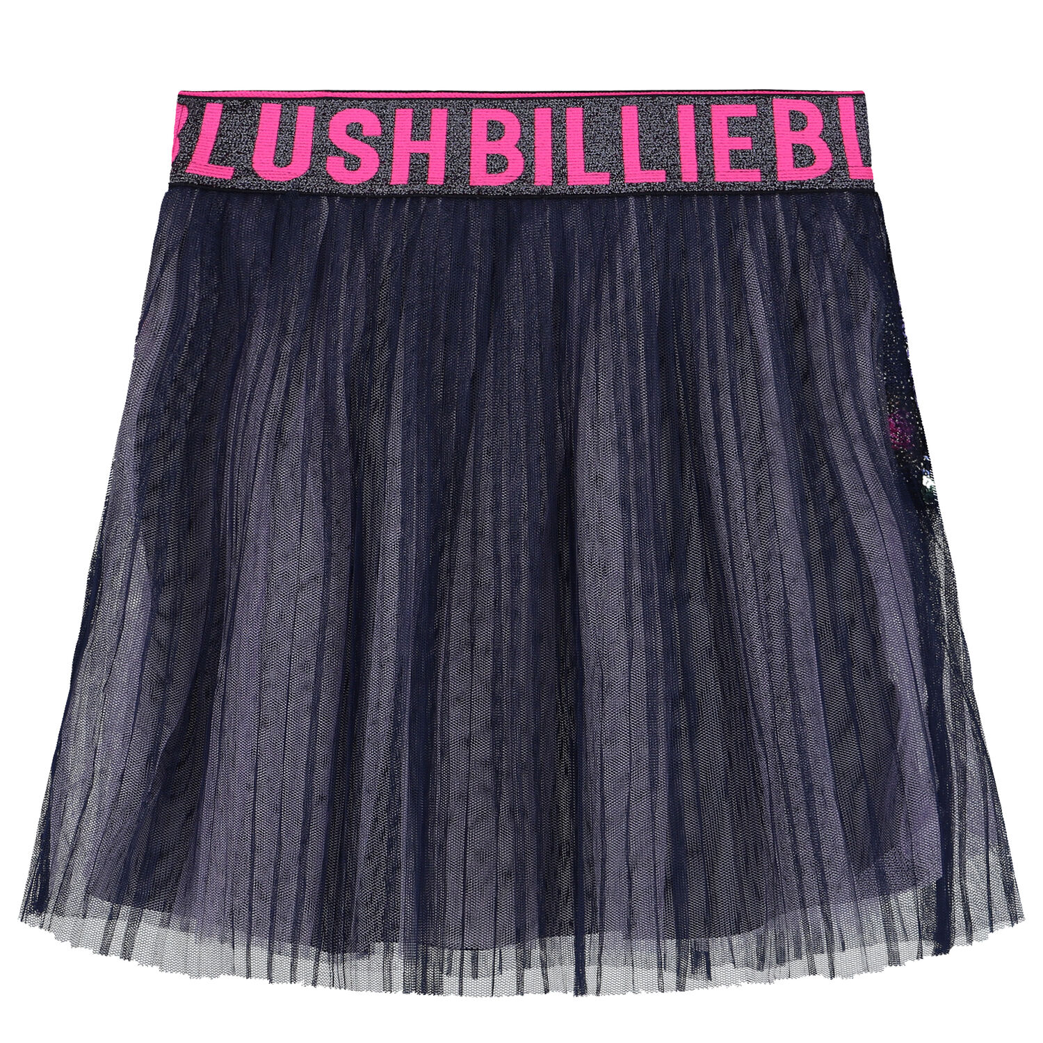 Girls Navy Blue Logo Tulle & Sequin Skirt, 1, hi-res