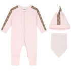 Baby Girls Pink & Beige Romper Gift Set, 1, hi-res