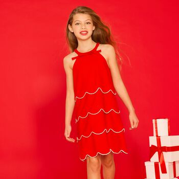 Girls Red Logo Diamante Dress 
