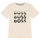 Boys Beige Logo T-Shirt, 2, hi-res