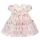 Younger Girls Ivory & Pink Floral Dress, 1, hi-res