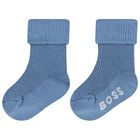 Baby Boys Blue & White Logo Socks ( 3-Pack ) , 2, hi-res