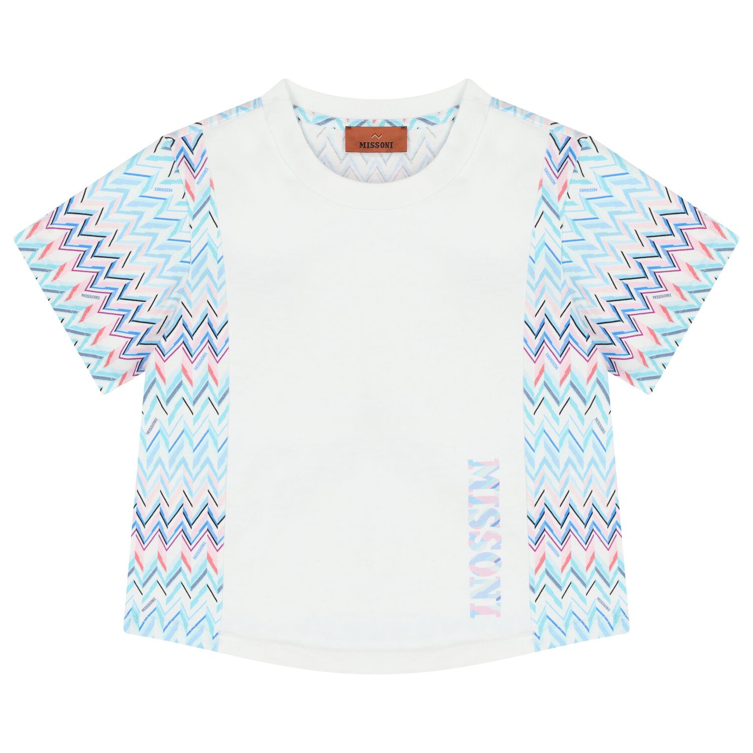 Girls White & Blue Logo Zig Zag T-Shirt, 1, hi-res
