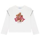 Girls White Teddy Bear Long Sleeve Top, 2, hi-res