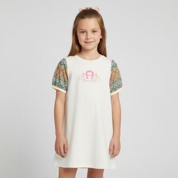 Girls Ivory Logo Dress