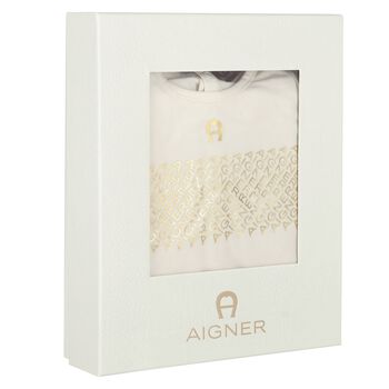 Ivory & Gold Logo Babygrow & Hat Gift Set