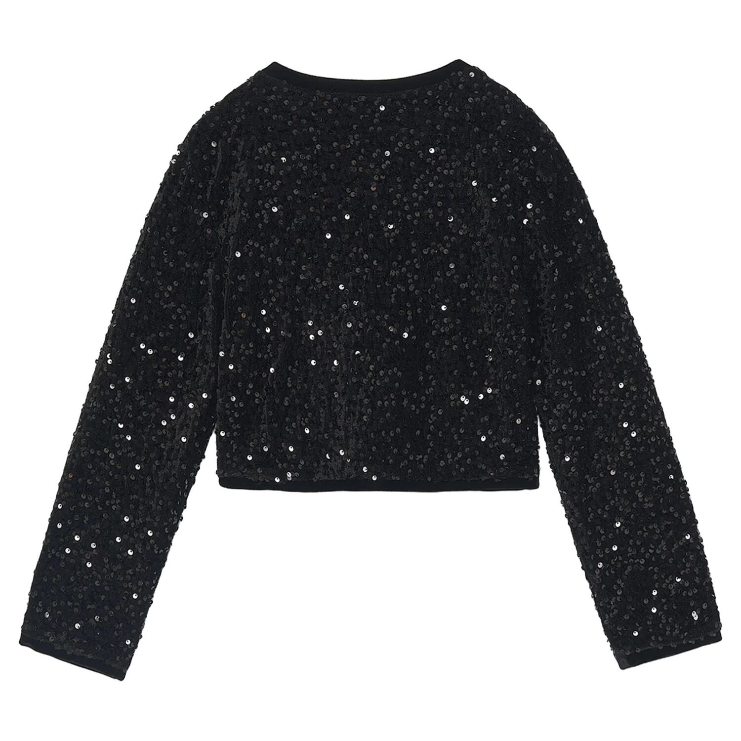 Girls Black Sequin & Velvet Bow Jacket, 1, hi-res