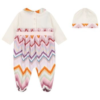 Baby Girls Ivory & Pink Zig Zag Babygrow Gift Set