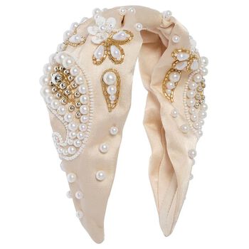 Girls Beige Pearl & Bead Headband 