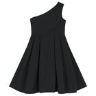 Girls Black One Shoulder Dress, 3, hi-res