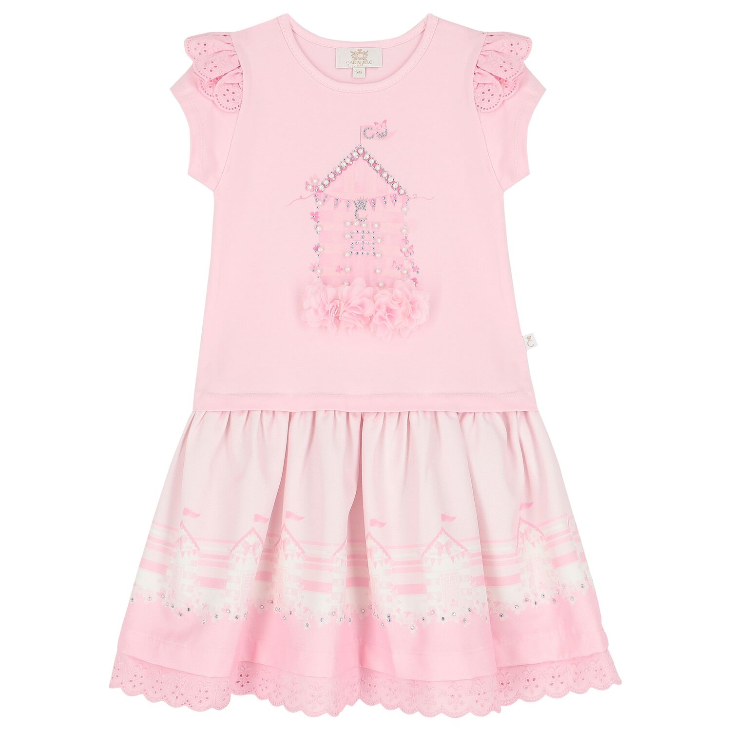 Girls Pink Broderie Anglaise Dress, 1, hi-res