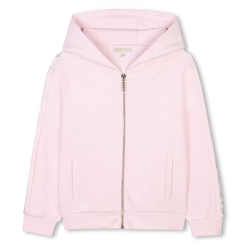 Girls Pink Logo Hooded Zip Up Top