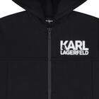 Boys Black Logo Hooded Zip Up Top, 1, hi-res