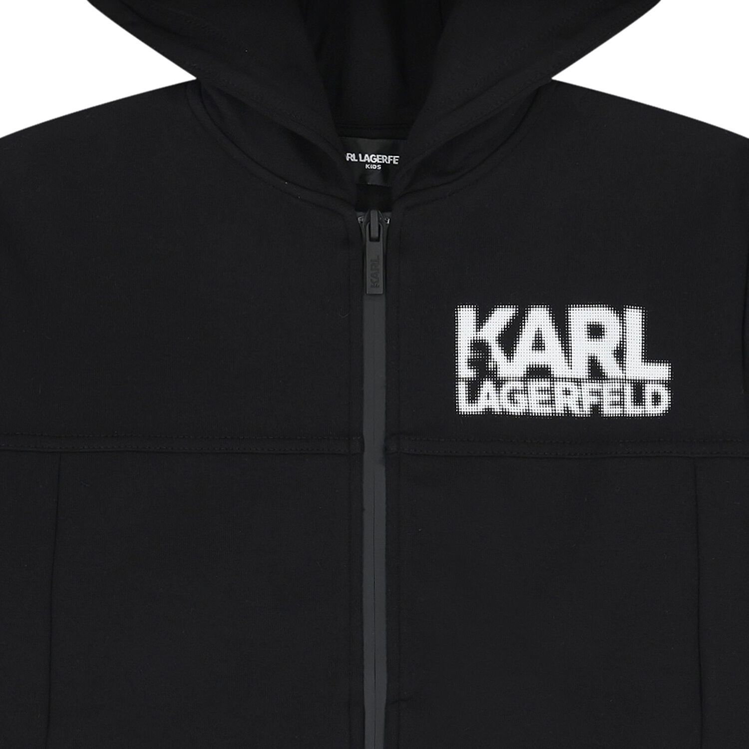 Boys Black Logo Hooded Zip Up Top, 1, hi-res