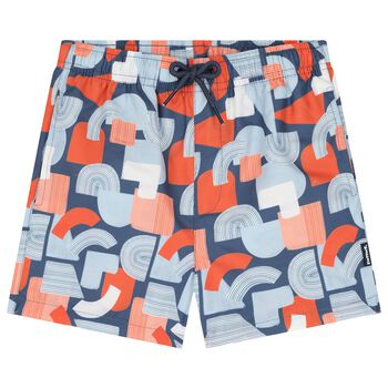 Boys Blue & Orange Abstract Swim Shorts