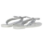 Girls Ivory & Silver Bow Flip Flops, 1, hi-res