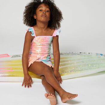 Girls Pink Embellished Sequins Skirt