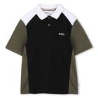 Boys Black, Green & White Logo Polo Shirt, 1, hi-res