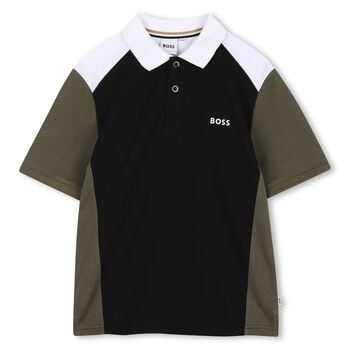 Boys Black, Green & White Logo Polo Shirt