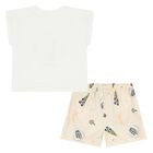 Younger Boys White & Ivory Bubble Tiger Shorts Set, 1, hi-res