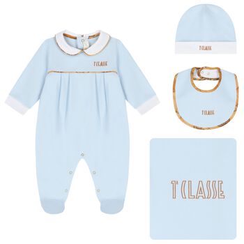 Baby Boys Blue & White Geo Map Babygrow Gift Set