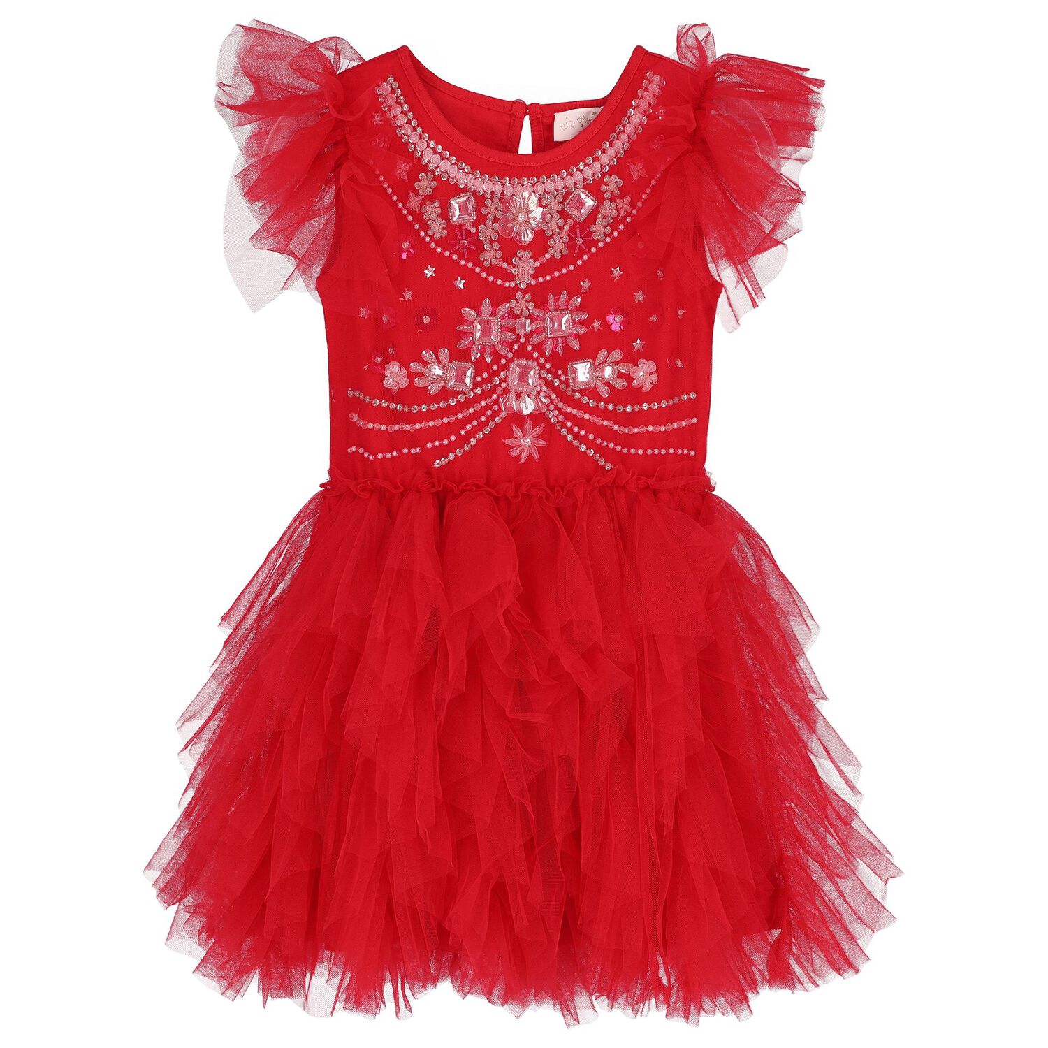 Baby Girls Red Embellished Tutu Dress Set, 1, hi-res