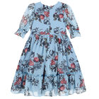 Girls Blue Floral Chiffon Dress, 1, hi-res