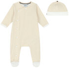 Beige & White Monogram Babygrow & Hat Set, 1, hi-res