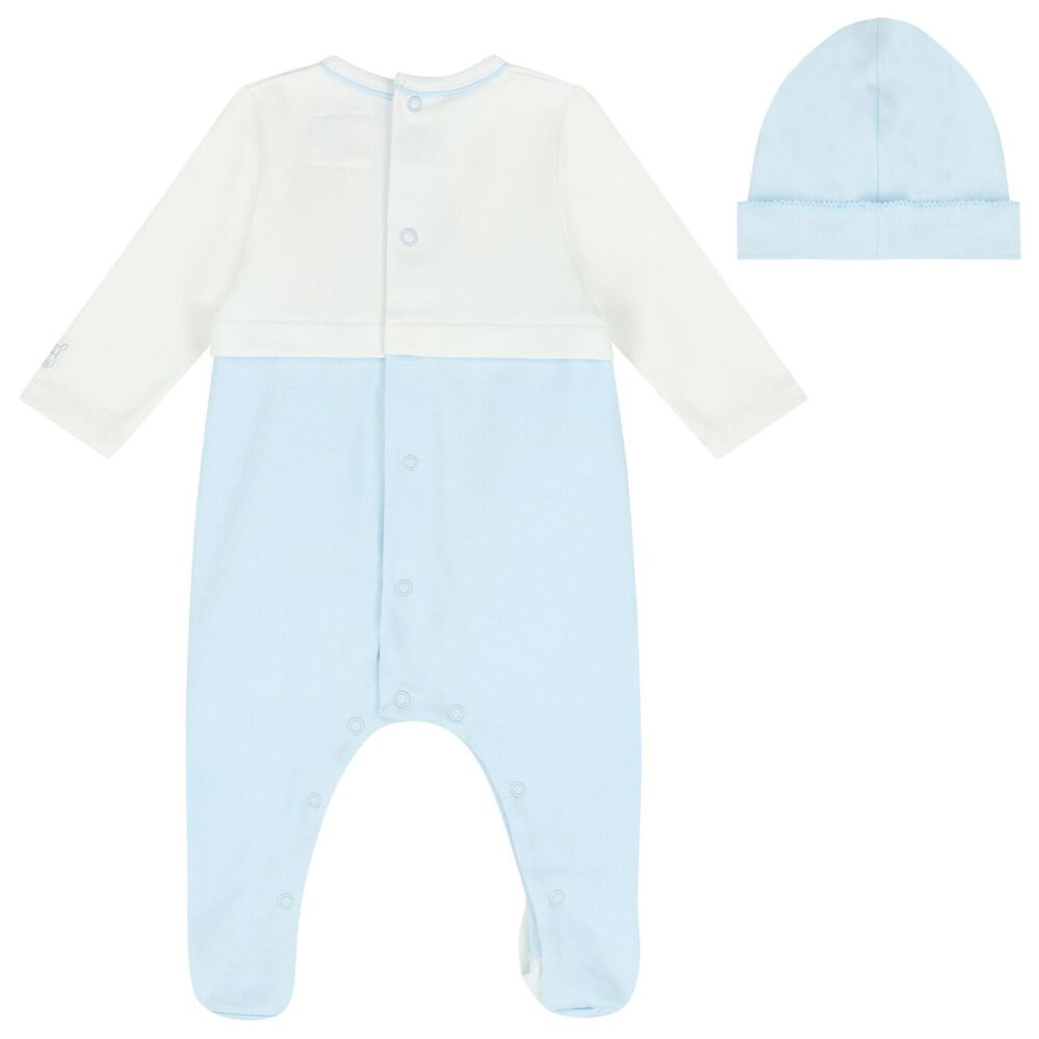 Baby Boys White & Blue Embroidered Babygrow Set, 1, hi-res
