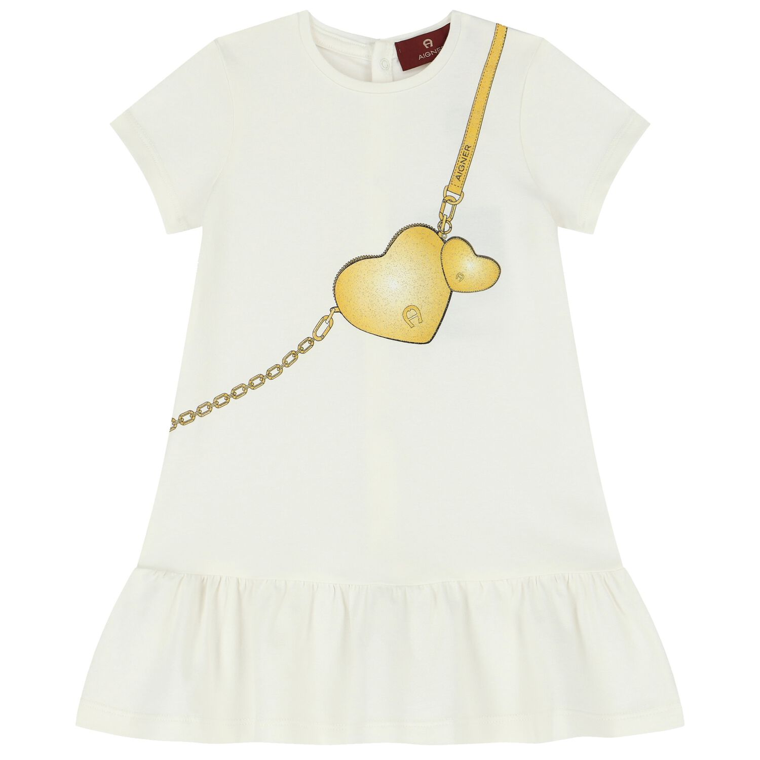 Younger Girls Ivory Logo Heart Dress, 1, hi-res image number null