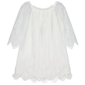 Girls White Scallop Lace Dress