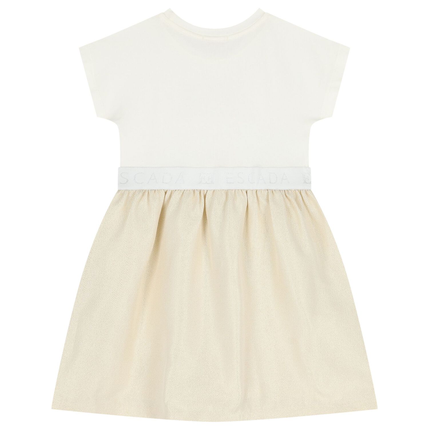 Girls Ivory & Gold Logo Dress, 1, hi-res