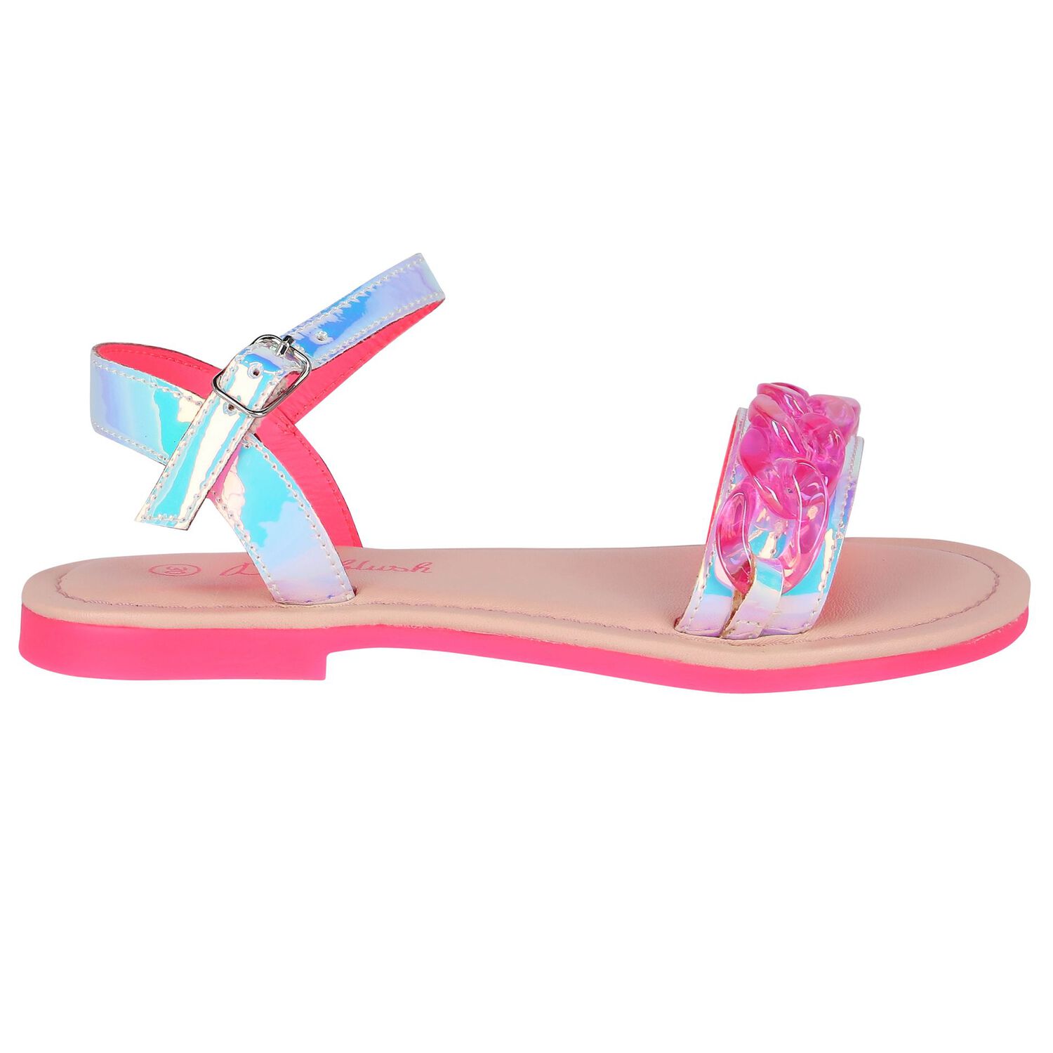 Girls Pink Iridescent Sandals, 1, hi-res