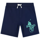 Boys Navy Logo Shorts, 1, hi-res