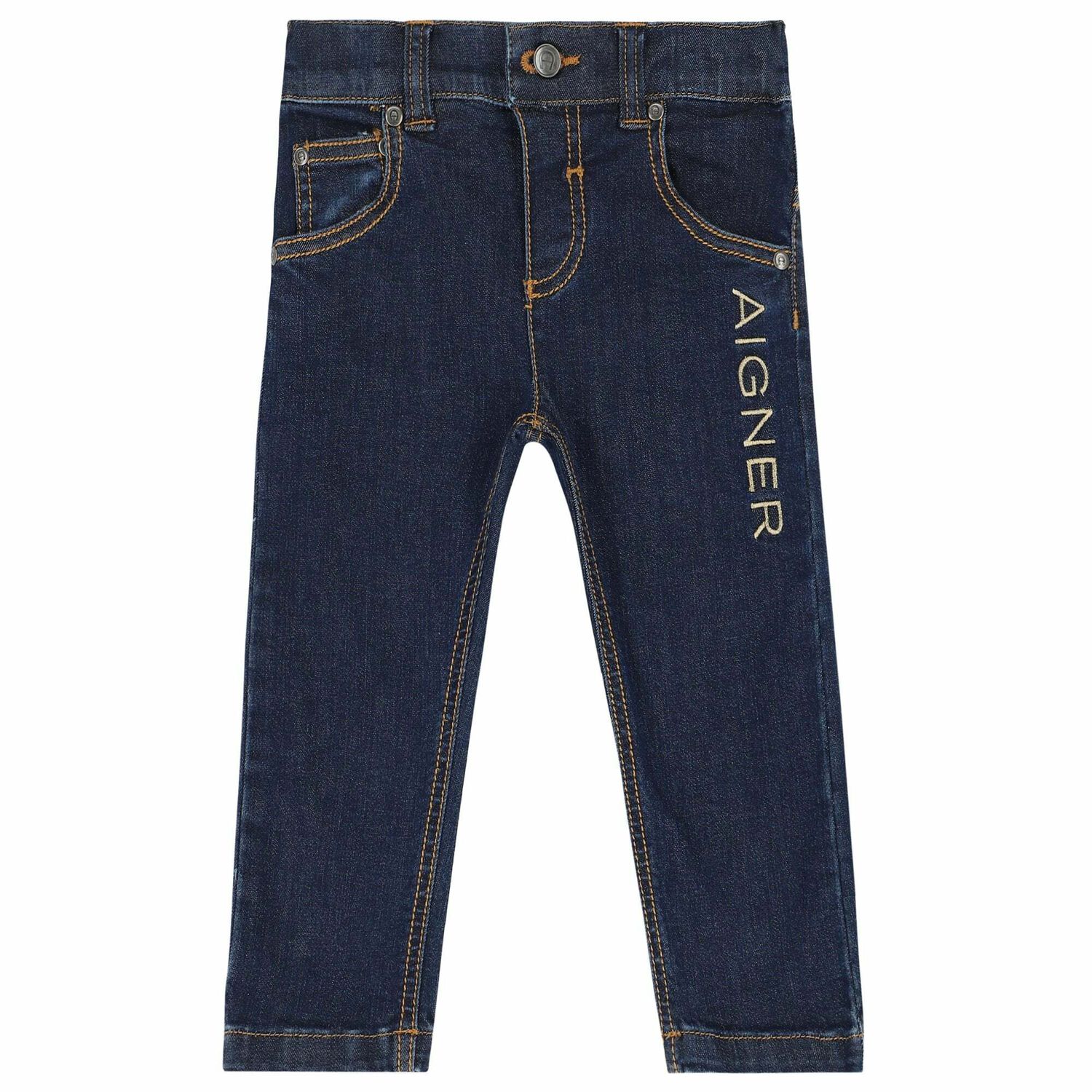 Younger Boys Blue Denim Logo Jeans, 1, hi-res