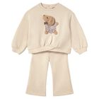 Younger Girls Beige Dog Tracksuit, 2, hi-res