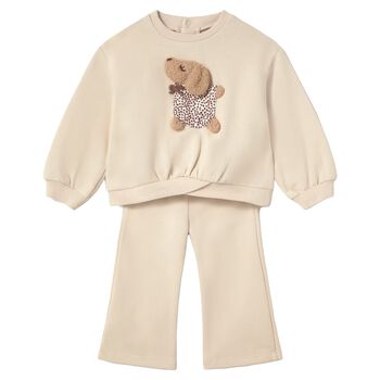 Younger Girls Beige Dog Tracksuit