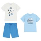 Boys White & Blue Shorts Set, 3, hi-res