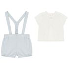 Baby Boys White & Blue Shorts Set , 1, hi-res