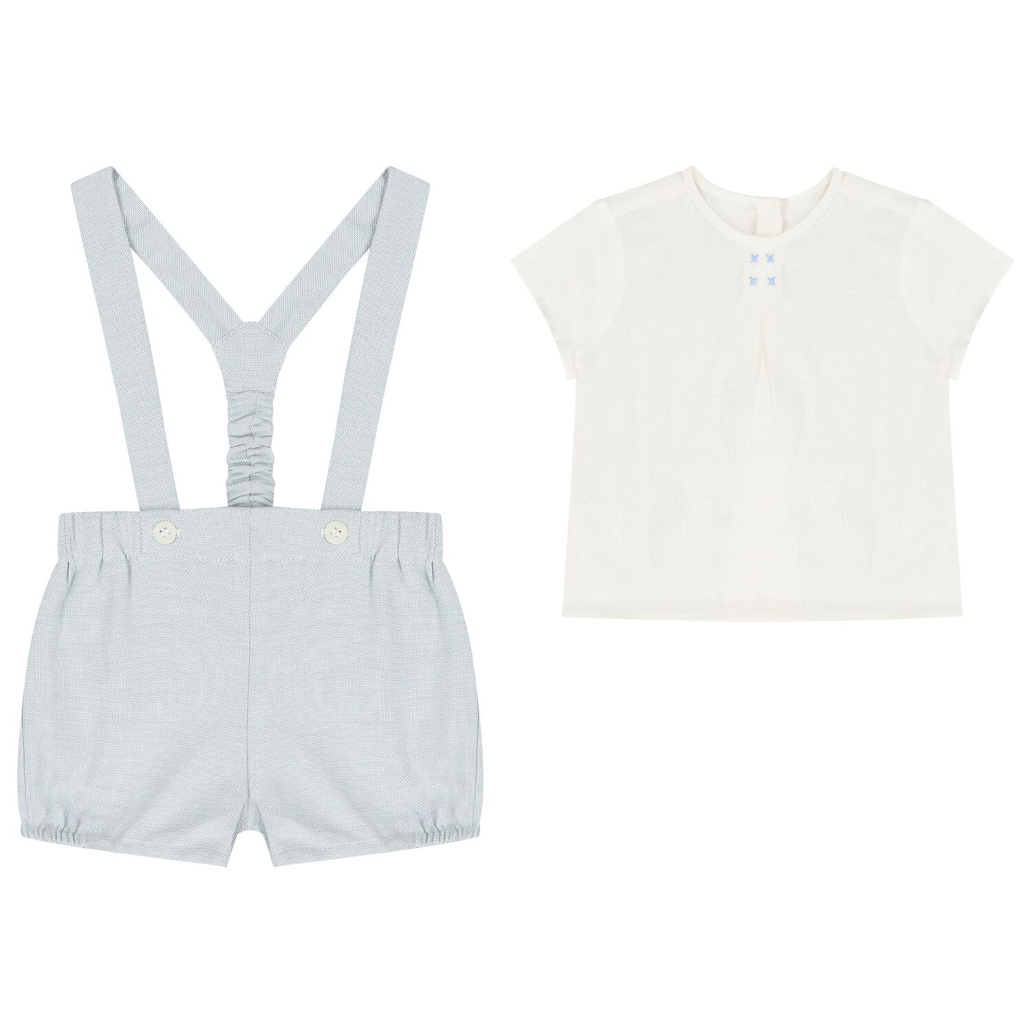 Baby Boys White & Blue Shorts Set , 1, hi-res