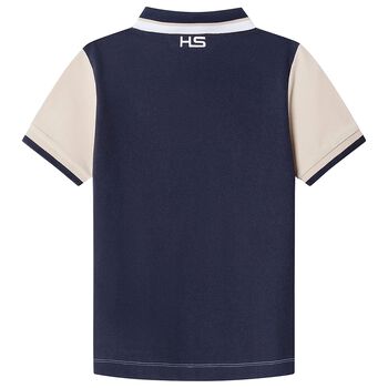 Boys White & Navy Blue Logo Polo Shirt