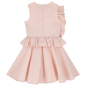 Girls Pink Flower Ruffle Dress