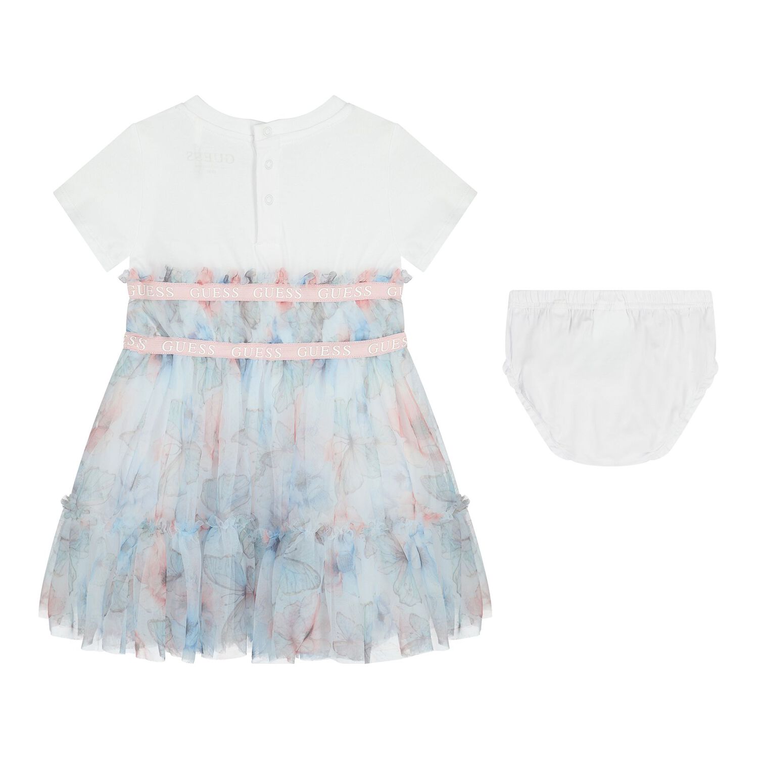 Baby Girls White & Blue Logo Tulle Dress Set, 1, hi-res