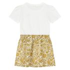 Younger Girls White & Gold Floral Dress, 1, hi-res