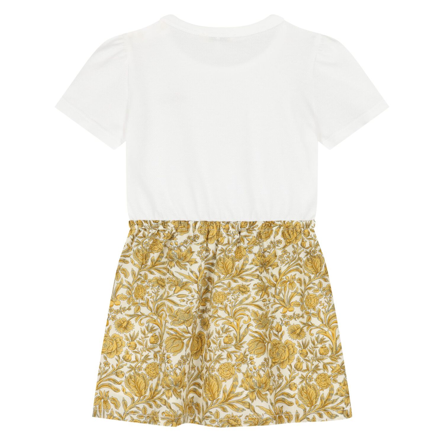 Younger Girls White & Gold Floral Dress, 1, hi-res